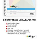 KINGART Mixed Media Paper Pad, Heavyweight, Fine Texture, Perforated, Side Wire Bound, 98 LBS. (160G), 11" X 14", 60 Sheets