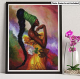 Yomiie 5D Diamond Painting African American Full Drill by Number Kits, African Woman Paint with Diamonds Art Girl Flower Rhinestone Embroidery Cross Stitch Craft for Home Room Decoration (12x16 inch)
