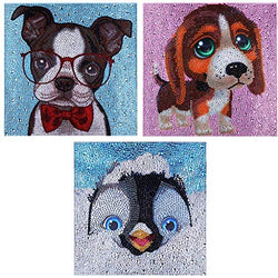 3-Pack Diamond Painting Art Dotz Kits for Kids 12 X 12 Inch Large Painting by Number Kits 5D Full Drill Rhinestone Crystal Easy Painting for Kids Children Beginners Gifts (Dog,Dog,Penguin)
