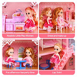 Cute Stone Dollhouse, Doll Dream House with Flashing Lights, Pretend Play Toddler Dollhouse Sets with 2 Dolls, Furniture, 8 Rooms and Doll Accessories, Creative Gift for Girls, L32 xH23