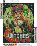 Diamond Painting Kits for Adults，Halloween Witches 5D DIY Diamond Art Full Drill Round Rhinestone Halloween Gifts for Kids Friends Home Wall Decor 12x16 inches