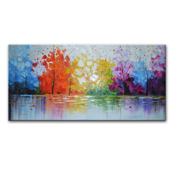 EVERFUN ART Hand Painted Palette Knife Oil Painting Modern Abstract Wall Art Haning Lake Scenery Landscape Canvas Picture Framed Ready to Hang 48" W x 24" H