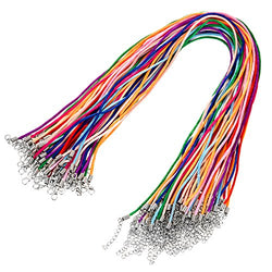 Outus 60 Pieces 2.0 mm Satin Silk Necklace Cord 20 inches with 2 inches Extension Chain and Lobster