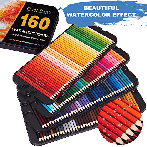 COOL BANK 160 Watercolor Pencils, Watercolor Pencil Set for Coloring Books,  Artist Soft Series Lead with Vibrant Colors for Sketching, Shading 