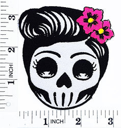 Flower Sugar Skull (gray) Day of the Dead Lady Rider patch Motorcyle Bike Novelty patch Symbol