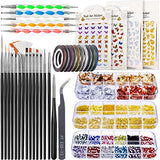 JOYJULY Nail Art Design Tools, 3D Nail Art Decorations Kit with Nail Art Brushes Dotting Tools Holographic Nail Art Stickers Nail Foil Tape Strips and Nails Art Rhinestones and Pick-Up Tweezers