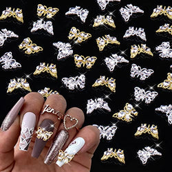 Juome Nail Charms, 30 Pcs Butterfly Nail Charms 3D Butterflies Shape Charms for Nail Gems and Rhinestones, Nail Art Decorations Supplies (15Pcs Gold, 15Pcs Silver)
