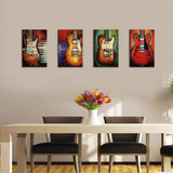 Wall Art Abstract Guitar Canvas Red Purple Green Orange Prints Paintings Home Decor Decal Life Pictures 4 Panel Posters HD Printed for Bedroom Living Room Framed Ready to Hang (16"x24", 4 Panels)