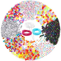 PP OPOUNT 1200 Pieces 6 Styles Letter Beads Acrylic Alphabet A-Z Cube and 2 Styles Round Beads with