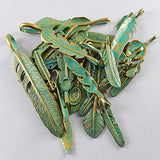 Julie Wang 28pcs Mixed Antiqued Bronze Feather Charms Pendants for Jewelry Making