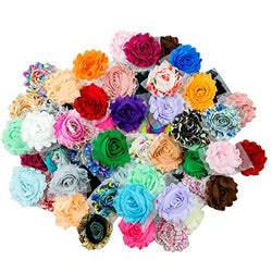 JLIKA 50 pieces Shabby Flowers - Chiffon Fabric Roses - 2.5" - Solids and Prints Included -