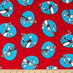 The Cat In The Hat Cat Circles Red Fabric