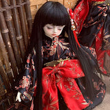 HMANE BJD Dolls Clothes 1/6, Black Printing Kimono Japanese Clothes Outfit Clothes Set for 1/6 BJD Dolls (No Doll)