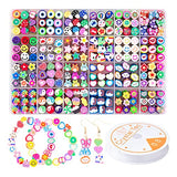 Dehinyen 480 Pcs Fruit Flower Polymer Clay Beads, 24 Styles Cute Smiley Face Heart Mushroom Preppy Star Beads Charms for Jewelry Bracelets Earring Necklace Making, DIY Arts Crafts Kit for Women Girls