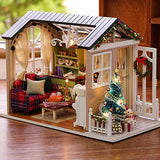 toymus DIY Christmas Miniature Dollhouse Kit Realistic Mini 3D Wooden House Room Craft with Furniture LED Lights Children's Day Birthday Gift Christmas Decoration