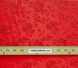 Satin Floral Jacquard Fabric 58" Wide Sold By The Yard (RED)