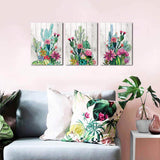 Yiijeah 3 Piece Framed Wall Art Watercolor Tropical Plant Desert Cactus Canvas Print for Bedroom Bathroom Spiny Flower Artwork Home Office Wall Decoration 16x24 3 Panels Decor