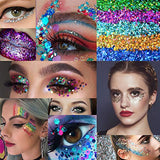 Warmfits Holographic Chunky Glitter 12 Colors Total 120g Face Body Eye Hair Nail Festival Chunky Holographic Glitter Different Size, Stars and Hexagons Shaped (Set A)