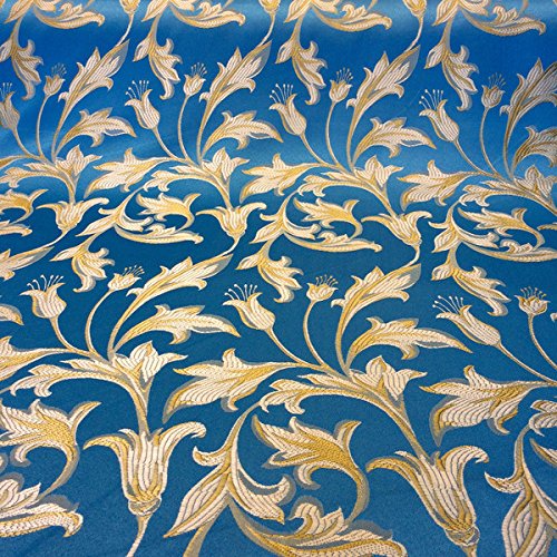 Jacquard Damask Bloom Brocade Fabric 118'' Wide (Turquoise / Gold)