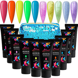 Astound Beauty Polygel Nail Kit with 10 Color Gel - PolyGel Colors Refill Kit (Neon and Sparkling Glitter)
