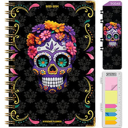 HARDCOVER Academic Year 2023-2024 Planner: (June 2023 Through July 2024) 5.5"x8" Daily Weekly Monthly Planner Yearly Agenda. Bookmark, Pocket Folder and Sticky Note Set (Sugar Skull)