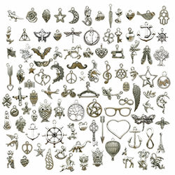 100g (about 100pcs) Craft Supplies Small Antique Silver Charms Pendants for Crafting, Jewelry