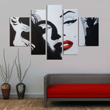 ARTLAND Modern 100% Hand Painted Oil Painting on Canvas Sexy Marilyn Monroe 5-Piece Famous People Framed Wall Art Ready to Hang for Living Room Artwork for Wall Decor Home Decoration 26x48inches