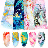 Marble Nail Foil Transfer Stickers, Marble Nail Foils Marble Nail Art Stickers Holographic Starry Sky Nail Decals Wraps for Nail Decoration(4Boxes)