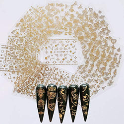 NAIL ANGEL 24 Sheets Nail Art Adhesive Gold Color Sticker Sheets Moon Star Universal Flower Shapes Sticker Sheets Nail Art Deco 10057