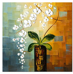 Wieco Art Beauty of Life Floral Oil Paintings on Canvas Wall Art Large Modern 100% Hand Painted Abstract White Flowers Stretched and Framed Artwork for Living Room Bedroom Home Decorations 32x32