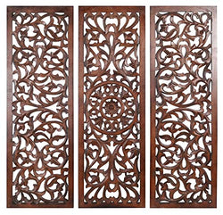 Wooden Designer Wall Hanging Plaques/Wall Plaque Wall Décor Plaques Set of 3 - 36x12 Inch - Burnt, Elegant Sculpture Wall Décor Panel to Enhance the Décor of Your Room or Office