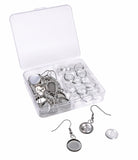 Shapenty Stainless Steel Earring Wire Hooks Clasp with 12mm Round Post Cup Tray and Glass Dome Cabochon Setting for DIY Dangle Earrings Jewelry Finding Making, 20PCS/10Pairs (Silver)