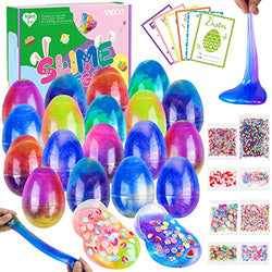 Aneco 24 Pack Easter Eggs Slime DIY Kit Colorful Galaxy Slime Eggs Planet Putty Slime with Card for Easter Party Favors, Easter Eggs Hunt, Basket Stuffers Fillers, Classroom Prizes, Gift Exchange