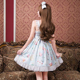 Smiling Angel Sweet Lolita Printed Rabbit Dress Sleeveless Chiffon Lace JSK Princess Dress (Blue, S-M)