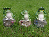 Frog Garden Statues – 3 Pack Lanker 5 Inch Frogs Sitting on Stone Sculptures Outdoor Decor Fairy Garden Ornaments