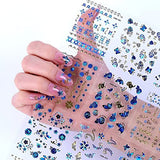 30Pcs Butterfly Nail Art Stickers 3D Self-Adhesive Flower Nail Stickers Laser Blue Butterfly Flowers Design Nail Art Supplies for Women Girls Acrylic DIY Spring Summer Nail Decorations Accessories