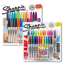 Sharpie Color Burst Permanent Markers, Fine Point, Assorted Colors, 24-Count, With a Pack of 24
