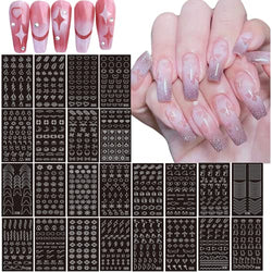 24 Sheets Airbrush Nail Stickers Nail Stencils,HOINCO Butterfly Flower Moon Star Heart Cross French Nail Decals Printing Template Stencil Tool DIY Nail Art Decorations