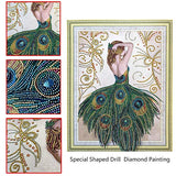 Ingzy 16x20 Diamond Painting Art Kits Peacock Girl,5D Special Partial Drill Paint with Diamdond Artwork Mosaic Kits
