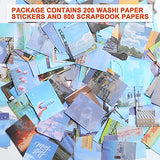 1000 Pieces Washi Sticker Set and Vintage Scrapbook Paper Journaling Supplies, Including 200 Pieces Washi Stickers and 800 Pieces Journaling Papers for Journaling Scrapbooking Diary Notebook Making