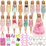 ONEST 82 Pieces Doll Holiday House Set for 11.5 Inch Girl Doll Includes Big Folding House, 15 Sets Handmade Doll Clothes, Trunk, Shoes, Necklaces, Bags, Hangers and Stickers