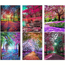 6 Pieces of 5D Full Diamond Adult Digital Painting Diamond Album, Children Adult, Beginner Housewarming Gifts, Z Landscape Pictures, Used for Home Wall Decoration 12 x 16 inches