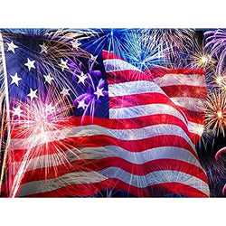 Cenda DIY 5D Diamond Painting by Number Kits, Painting Cross Full Round Drill Crystal Embroidery for Home Wall Decor Gift American Flag & Fireworks in 1 Pack