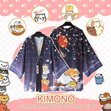 YOMORIO Neko Atsume Cute Cat Japanese Kimono Yukata Cardigans Womens Anime Cosplay Robe Costume Blue