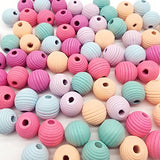 40 Pcs Candy Colors Mixed Wooden Beads Thread Stripe Wood Ball for DIY Craft Jewelry Making Kids