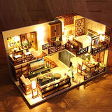 WYD Chinese-Style loft, Japanese-Style and Windy Wooden Dollhouse, New Chinese-Style Villa Building Model, Ancient Style Town Scene Building 3D Assembled House (Quiet Time)