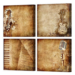 VVOVV Wall Decor Music Canvas Wall Art,Giclee Prints Vintage Saxophone,Electric Guitar,Piano Music Notes,Microphone Poster Modern Musical Instrument Picture Painting