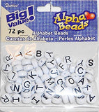 Darice 72 Piece Round Alpha Beads, White with Black Lettering, 10 mm