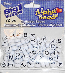 Darice 72 Piece Round Alpha Beads, White with Black Lettering, 10 mm