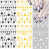 Nail Art Stickers Decal Nail Art Supplies 3D Heart Bunny Nail Decals for Nail Art DIY Self Adhesive Nail Sticker Designs Luxury Designer Nail Stickers for Nail Art Decoration Manicure (6 Sheets)